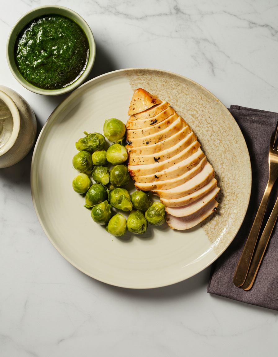 Aasialainen kana ruusukaalilla ja pestolla