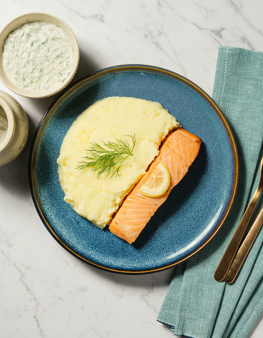 Tzatziki-lohi kermaisella muusilla