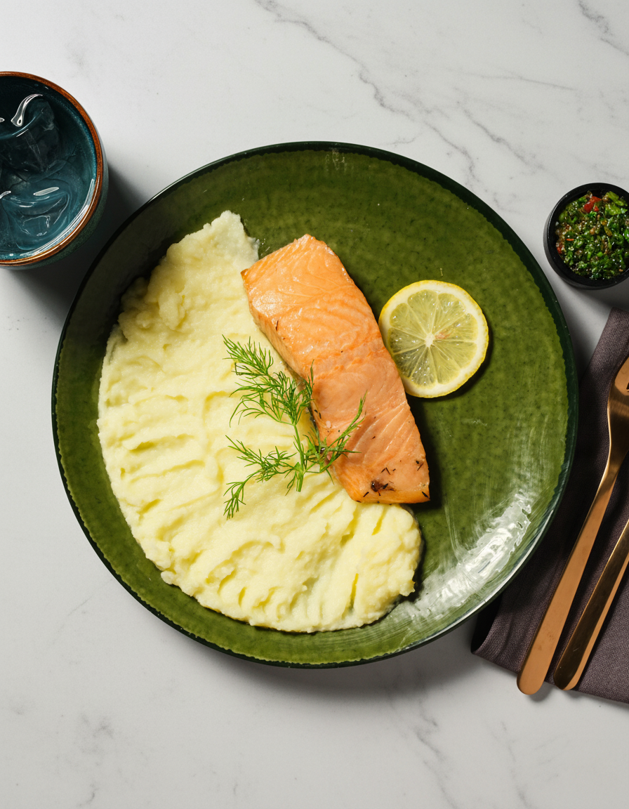 Chimichurri-lohi kermaisella perunamuusilla