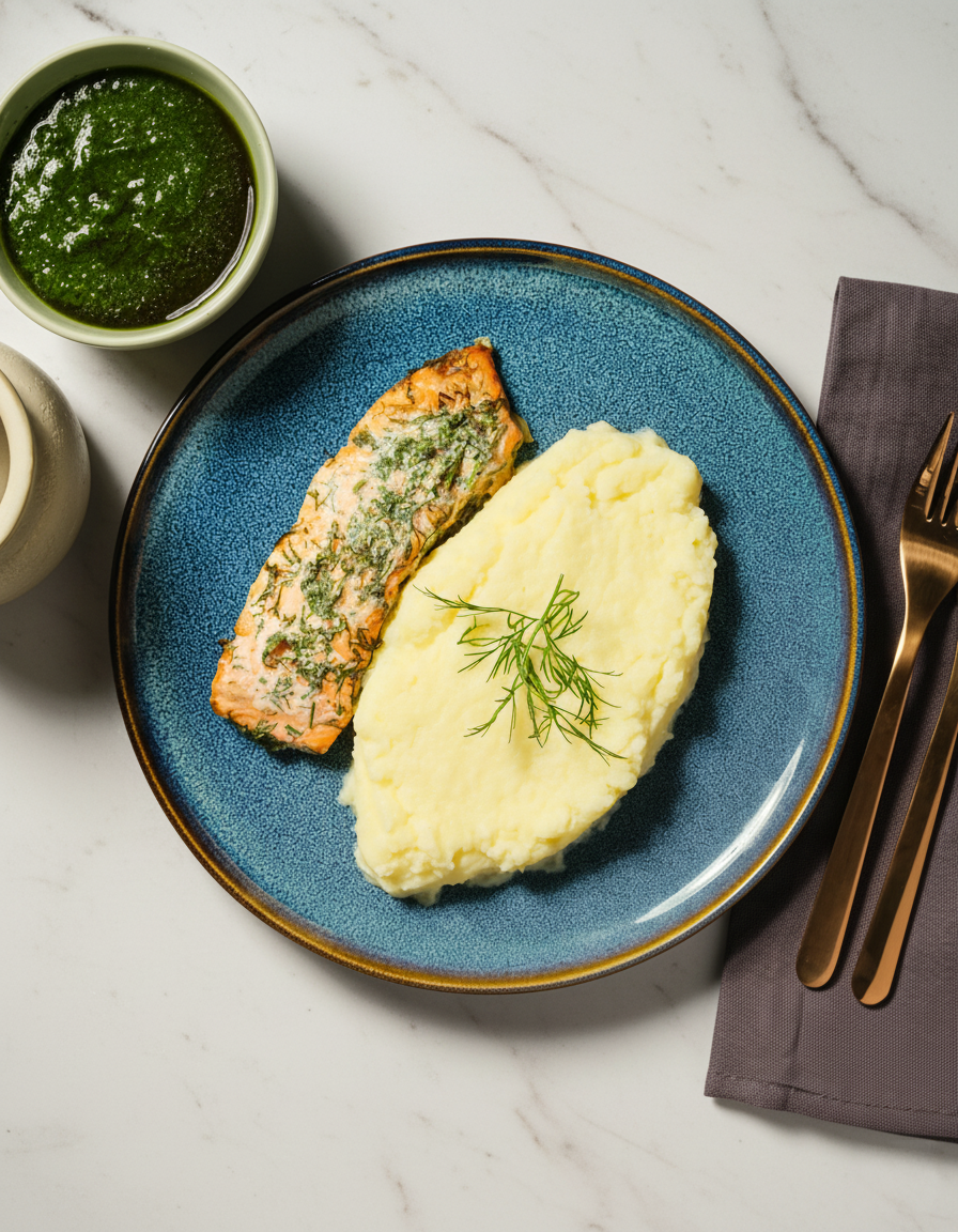 Lohi tillipestolla ja kermaisella muusilla