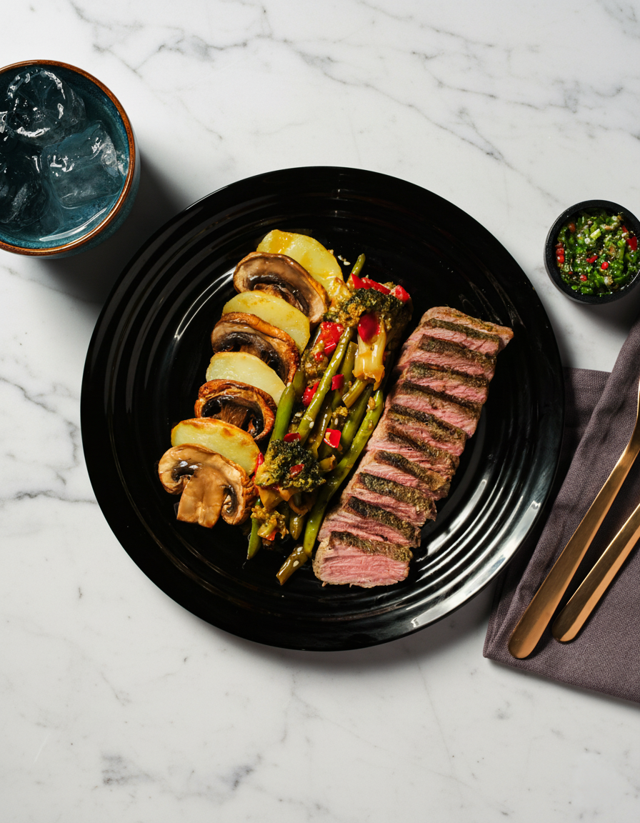 Argentiinalaistyylinen sous vide -naudanliha ja paistetut perunat