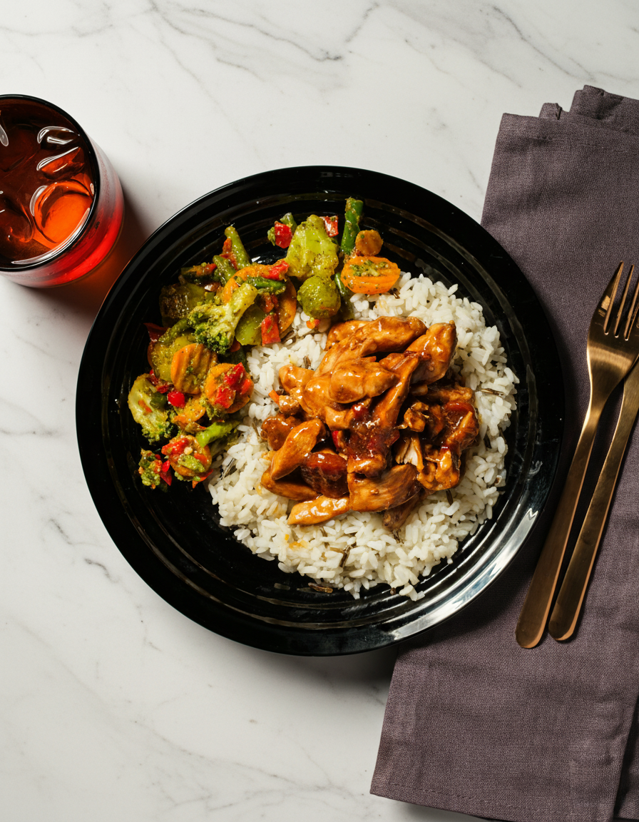 Teriyaki-kanaa villiriisillä ja kasviksilla