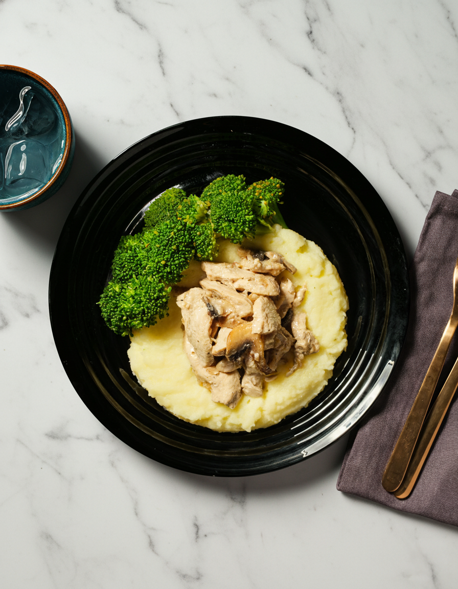 Kotoisa kana-sienipata perunamuusilla